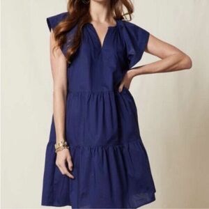 Good Hart Matilda Jane Palm Beach Navy Blue Dress Sz L Ruffle Short Sleeves